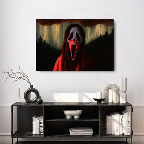 WANDBILD UNHEIMLICHER SCHREI IN ROTER KAPUZE - HALLOWEEN- UND HORROR-BILDER - BILDER
