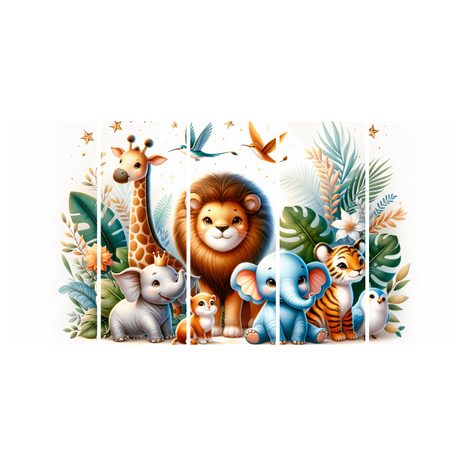 5-DÍLNÝ OBRAZ ZVÍŘECÍ PŘÁTELÉ V DŽUNGLI - DĚTSKÉ OBRAZY ZVÍŘÁTKA - OBRAZY