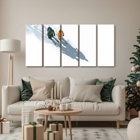 QUADRI 5 PEZZI – AVVENTURA SCIISTICA INVERNALE - QUADRI NATALIZI E INVERNALI - STAMPE E QUADRI