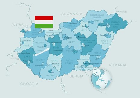OBRAZ ELEGANTNÁ MODRÁ MAPA MAĎARSKA - OBRAZY MAPY - OBRAZY