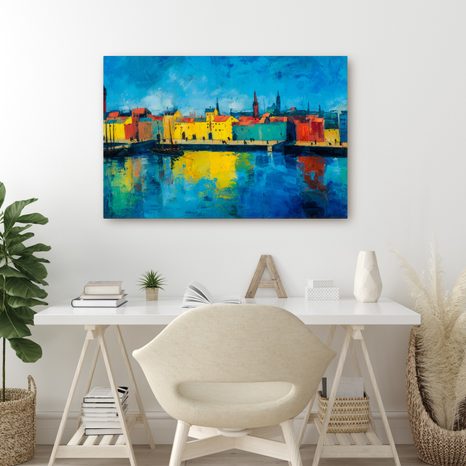 OBRAZ BAREVNÉ MĚSTO U ŘEKY - BAREVNÉ DOMY - OBRAZY