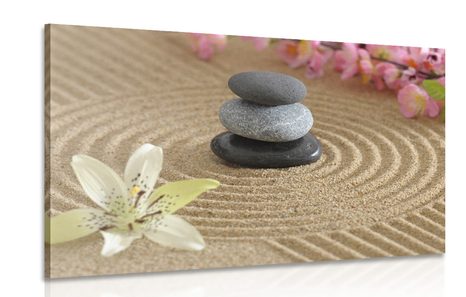 WANDBILD ZEN-GARTEN UND STEINE IM SAND - BILDER MIT FENG SHUI-MOTIVEN - BILDER