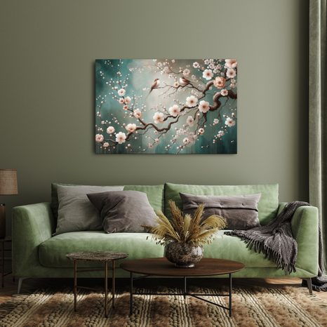 OBRAZ PTÁČCI NA VĚTVI SAKURY - OBRAZY KVĚTŮ - OBRAZY