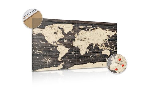OBRAZ NA KORKU MAPA NA DREVENOM POZADÍ - OBRAZY NA KORKU - OBRAZY