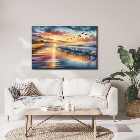 QUADRO SU TELA – SPIAGGIA AL TRAMONTO - QUADRI MARE E SPIAGGIA - STAMPE E QUADRI