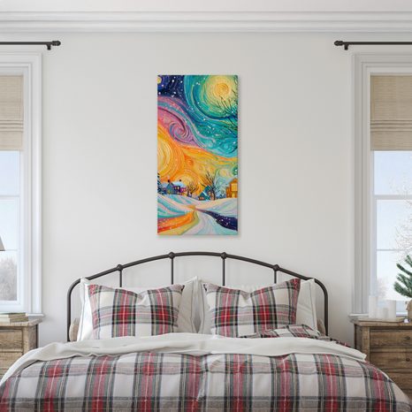 OBRAZ VÁNOČNÍ SVÍTÁNÍ NAD VESNICÍ - VÁNOČNÍ A ZIMNÍ OBRAZY - OBRAZY