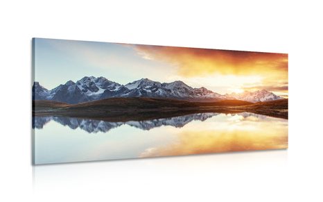 CANVAS PRINT DAZZLING SUNSET OVER A MOUNTAIN LAKE - PICTURES OF NATURE AND LANDSCAPE - PICTURES