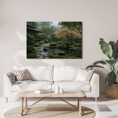 TABLEAU SUR TOILE – JARDIN JAPONAIS DANS LA BRUME - TABLEAUX FORÊT - TABLEAUX