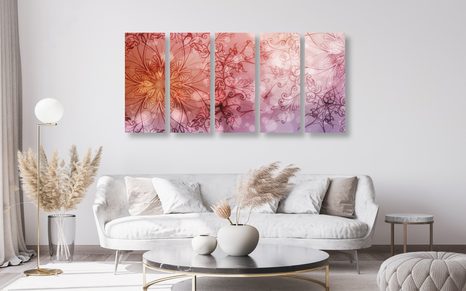 5-DÍLNÝ OBRAZ KVĚTINOVÁ MANDALA - OBRAZY FENG SHUI - OBRAZY