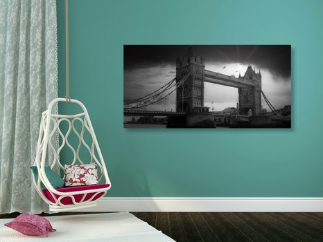 WANDBILD SONNENUNTERGANG ÜBER TOWER BRIDGE IN SCHWARZ-WEISS - SCHWARZ-WEISSE BILDER - BILDER