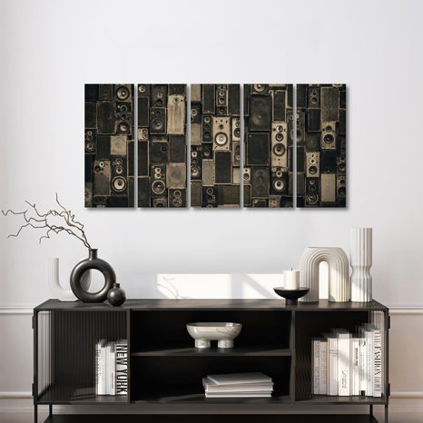 5-TEILIGES WANDBILD VINTAGE LAUTSPRECHER - MUSIKBILDER - BILDER