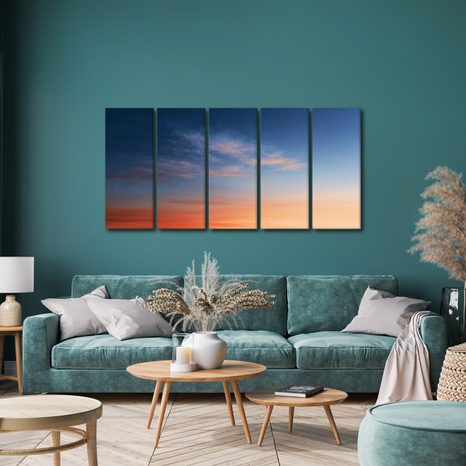 TABLEAU EN 5 PARTIES – CIEL DU SOIR EN COULEURS - TABLEAUX LEVER ET COUCHER DE SOLEIL - TABLEAUX