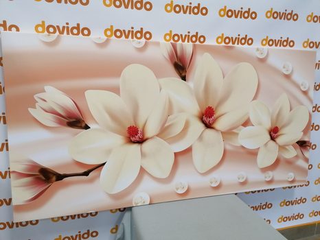 WANDBILD LUXURIÖSE MAGNOLIE MIT PERLEN - BILDER BLUMEN - BILDER