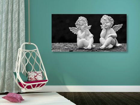 OBRAZ DVOJICA MALÝCH ANJELOV V ČIERNOBIELOM PREVEDENÍ (2) - PICTURES - 🔥 TOTAL SALE 🔥