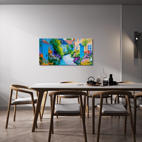 OBRAZ BAREVNÁ ZAHRADA V ULIČCE - BAREVNÉ DOMY - OBRAZY