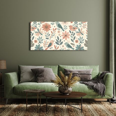 WANDBILD VÖGEL IN BLÜHENDER NATUR - BILDER BLUMEN - BILDER