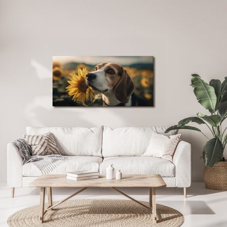 OBRAZ BEAGLE SE SLUNEČNICÍ - OBRAZY PSI - OBRAZY