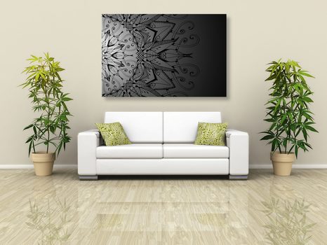 SLIKA MANDALA V ČRNOBELI IZVEDBI - ČRNOBELE SLIKE - SLIKE