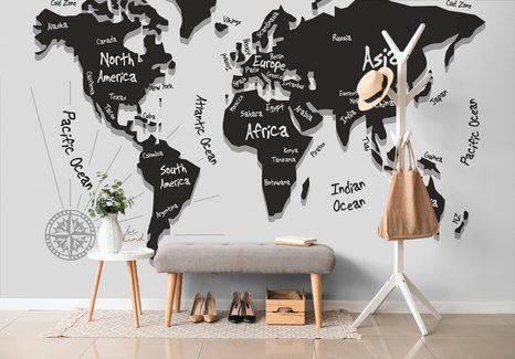 CARTA DA PARATI – MAPPA IN BIANCO E NERO UNICA - CARTA DA PARATI MAPPE - CARTA DA PARATI