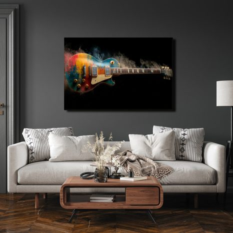 WANDBILD GITARRE IM BUNTEN RAUCH - MUSIKBILDER - BILDER
