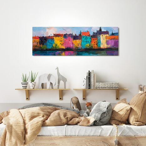 SLIKA ŽIVE BOJE GRADSKE SCENOGRAFIJE - ŠARENE KUĆE - SLIKE