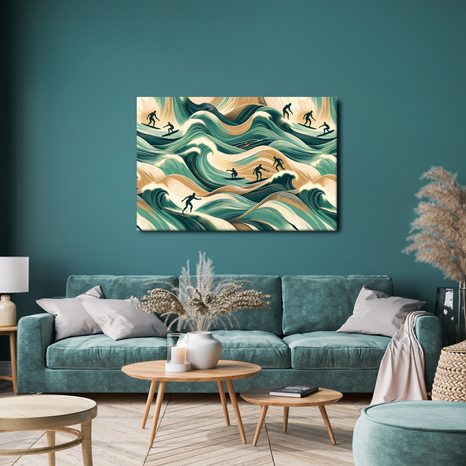 WANDBILD SURFER IN ACTIONREICHER LANDSCHAFT - BILDER MEER UND STRAND - BILDER