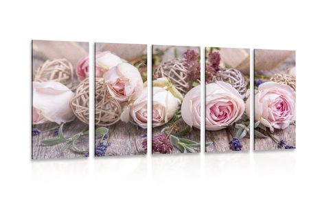 5-PIECE CANVAS PRINT FESTIVE FLORAL ARRANGEMENT OF ROSES - PICTURES FLOWERS - PICTURES