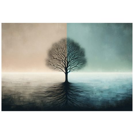 SAMOLEPÍCÍ TAPETA STROM ŽIVOTA V MODRO-BÉŽOVÉM KONTRASTU - ΤΑΠΕΤΣΑΡΊΑ ΔΈΝΤΡΟ ΤΗΣ ΖΩΉΣ - ΤΑΠΕΤΣΑΡΊΕΣ