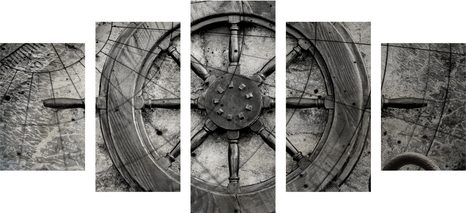 5-DÍLNÝ OBRAZ NÁMOŘNICKÉ KORMIDLO - ČERNOBÍLÉ OBRAZY - OBRAZY