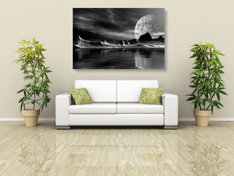 WANDBILD FUTURISTISCHES LAND IN SCHWARZ-WEISS - SCHWARZ-WEISSE BILDER - BILDER