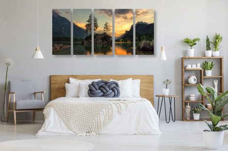 5-RÉSZES KÉP EGY HEGYI TÁJ KÉPE A TÓ MELLETT - TERMÉSZET- ÉS TÁJKÉPEK - KÉPEK