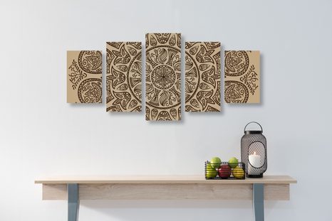 5-DÍLNÝ OBRAZ MANDALA S ABSTRAKTNÍM PŘÍRODNÍM VZOREM - OBRAZY FENG SHUI - OBRAZY