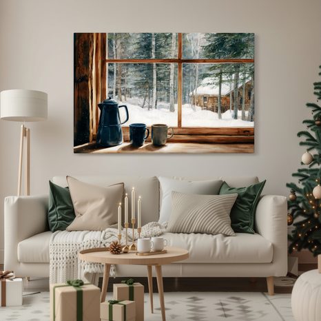 WEIHNACHTLICHES WANDBILD BLICK AUS GEMÜTLICHER WALDHÜTTE - BILDER - 🔥 TOTALAUSVERKAUF