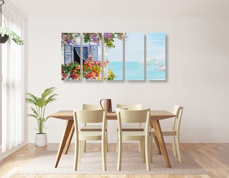 5-DIELNY OBRAZ DOMČEK A VÝHĽAD NA MORE - OBRAZY PRÍRODY A KRAJINY - OBRAZY