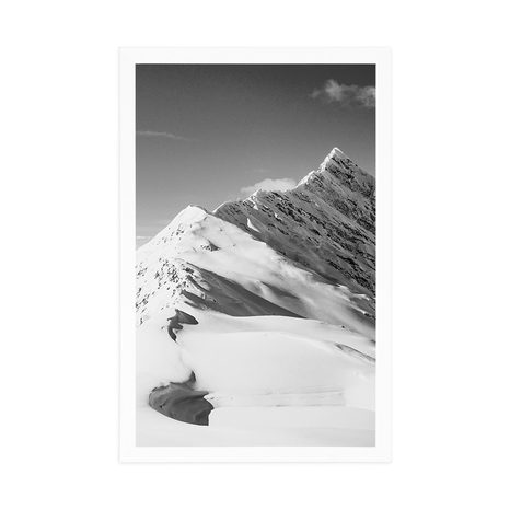 AFFICHE – CHAÎNE DE MONTAGNES ENNEIGÉE EN NOIR ET BLANC - NOIR ET BLANC - AFFICHES