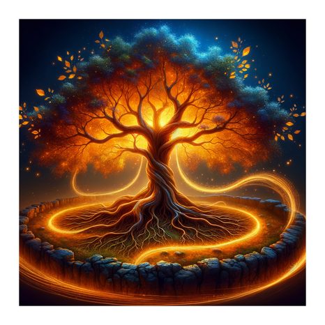 WANDBILD LEBENSBAUM IM FEUERRING - BILDER BÄUME DES LEBENS - BILDER