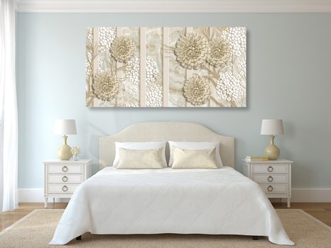 OBRAZ ABSTRAKCYJNE KWIATY NA MARMUROWYM TLE - OBRAZY ABSTRAKCYJNE - OBRAZY