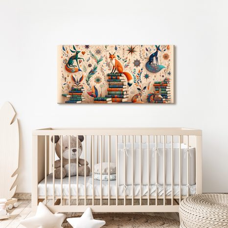 SLIKA LISICA MED KNJIGAMI - OTROŠKE SLIKE ŽIVALI - SLIKE