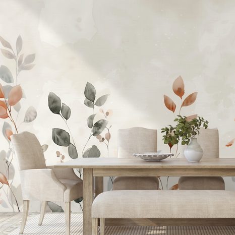 FOTOTAPET AUTOADEZIV FRUNZE DE TOAMNĂ ACUARELĂ DELICATE - TAPETE FRUNZE - TAPETURI