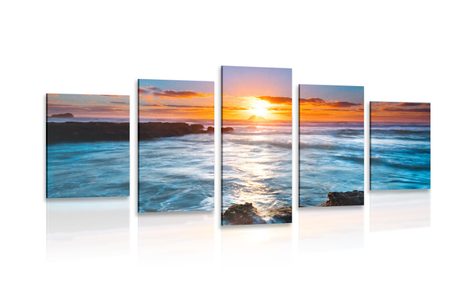 5-PIECE CANVAS PRINT SUN OVER THE SEA - PICTURES OF NATURE AND LANDSCAPE - PICTURES