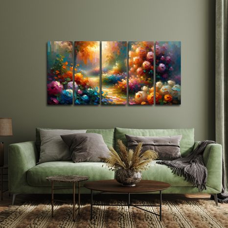 5-TEILIGES WANDBILD SONNENPFAD DURCH DEN GARTEN - WANDBILDER FELDER UND WIESEN - BILDER