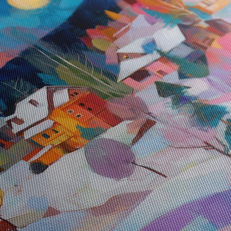 OBRAZ VÁNOČNÍ KRAJINA S CHALUPAMI - BAREVNÉ DOMY - OBRAZY