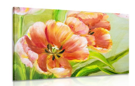 QUADRO DI TULIPANI ROSSI CON UN DESIGN VINTAGE - QUADRI DI FIORI - QUADRI