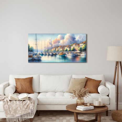 WANDBILD HAFEN MIT BUNTEN HÄUSERN - BILDER MEER UND STRAND - BILDER