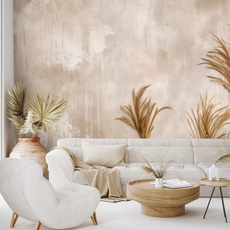 ZELFKLEVEND FOTOBEHANG PAMPAGRAS OP BEIGE ACHTERGROND - FOTOBEHANG BLOEMEN - FOTOBEHANG