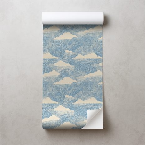 SAMOLEPÍCÍ TAPETA MODRÉ VLNY S BÍLÝMI OBLAKY - VZOROVANÉ TAPETY - TAPETY