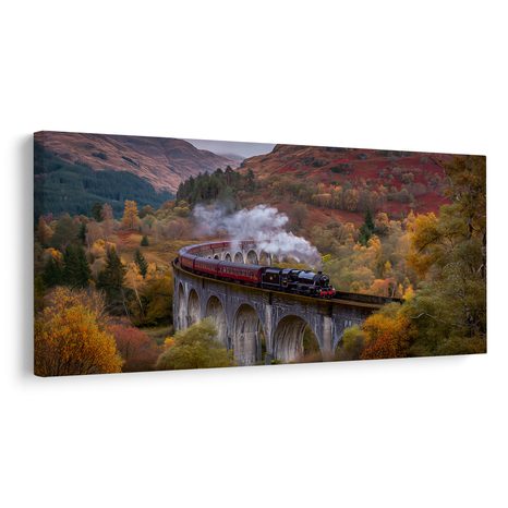 QUADRO SU TELA – PAESAGGIO AUTUNNALE CON TRENO - QUADRI DI NATURA E PAESAGGIO - STAMPE E QUADRI