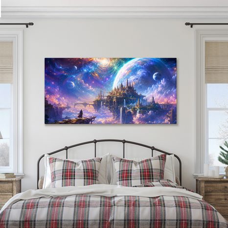 TABLEAU SUR TOILE – PALAIS SPATIAL AU-DESSUS DES NUAGES - IMAGES DE GALAXIE - TABLEAUX