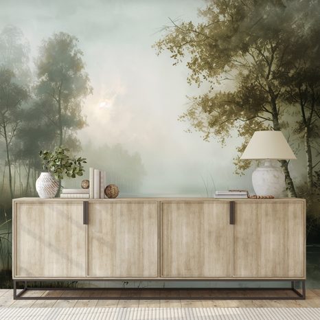 TAPET PEISAJ DE PĂDURE ÎN CEAȚĂ - TAPET COPACI - TAPETURI