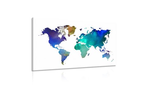 OBRAZ BAREVNÁ MAPA SVĚTA V AKVARELU - OBRAZY MAPY - OBRAZY